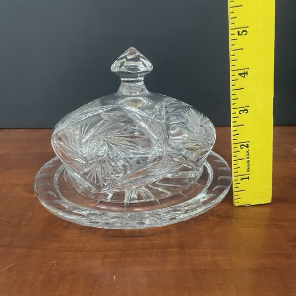 Vintage Polish Violetta Dome Lidded Cheese Butter Dish Round Pinwheel Hand Cut - Picture 5 of 10